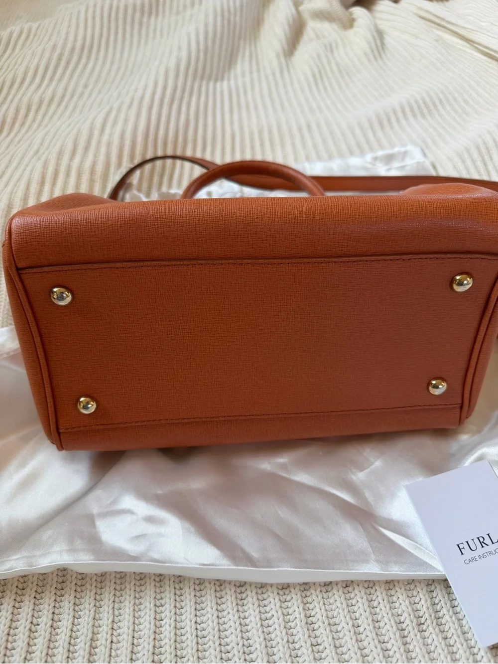 Furla Cognac Saffiano Leather Mini Satchel Linda tote